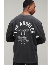 BoohooMAN - Washed Oversized Los Angeles Print Long Sleeve T-Shirt Cotton - Lyst