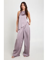 Boohoo - Halterneck Asymmetric Satin Cami & Trouser Co-Ord - Lyst