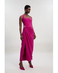 Karen Millen - Petite Polished Tailored Halter Neck Gathered Midi Dress - Lyst