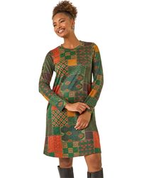 Roman - Patchwork Print Button Swing Dress - Lyst