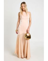 Boohoo - Petite Satin And Chiffon Mix Pleated Maxi Dress - Lyst