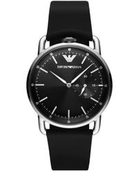 Emporio Armani - Analog Watch With Steel Case And Leather Strap - Lyst