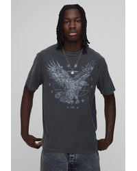 BoohooMAN - Regular Washed Exposed Seam Eagle Graphic T-Shirt Cotton - Lyst