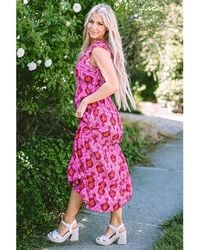 Azura Exchange - Bonbon Retro Print Gedraaide Voorkant Rimpel Mouw Maxi Jurk - Lyst