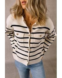 Azura Exchange - Gestreepte Gebreide Cardigan Met Zakken - Lyst