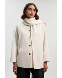 Karen Millen - Tall Brushed Wool Detachable Scarf Tailored Short Coat - Lyst