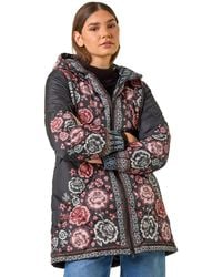 Roman - Floral Print Quilted Hooded Coat - Lyst
