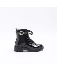 River Island - Boots Wide Fit Patent Buckle Pu - Lyst