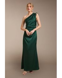 Oasis - Ruched Side Detail One Shoulder Satin Maxi Bridesmaid Dress - Lyst