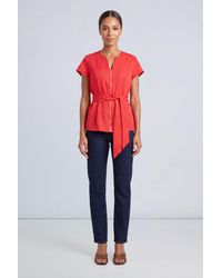 PRINCIPLES - Zip Front Peplum Tie Waist Top - Lyst