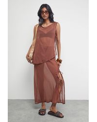 Warehouse - Chiffon Tie Side Column Midi Skirt - Lyst