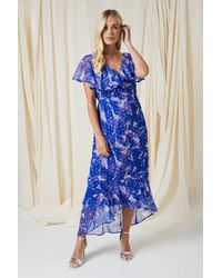 Wallis - Petite Floral Print Cape Midaxi Dress - Lyst