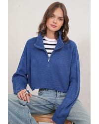 MixRay - Textured Long Sleeve Zipped Collar Sweater - Lyst