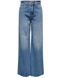 ONLY - High Waist Wide Leg Jeans Onlhope Medium Blue Denim - Lyst