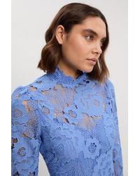 Karen Millen - Guipure Lace High Neck Woven Mini Dress - Lyst