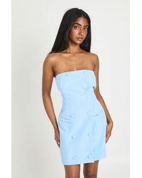 Boohoo - Button Front Bandeau Mini Dress - Lyst