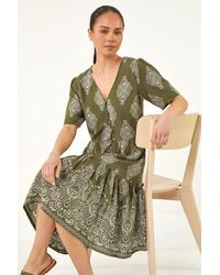 Roman - Petite Border Print Tiered Dress - Lyst