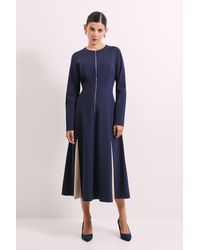 PRINCIPLES - Contrast Godet Detail Zip Front Midi Dress Viscose - Lyst