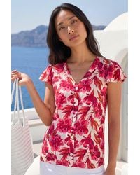 Roman - Petite Floral Frill Sleeve Blouse - Lyst