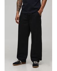 BoohooMAN - Relaxed Fit Half & Waistband Washed Twill Trouser - Lyst