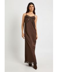 Boohoo - Satin Lace Mix Column Maxi Dress - Lyst