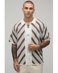 BoohooMAN - Relaxed Stripe Open Stitch Knitted Shirt - Lyst