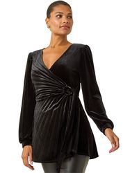 Roman - Velvet Pleated Wrap Top - Lyst