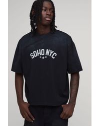 BoohooMAN - Oversized Boxy Spray Wash Soho Print T-Shirt Cotton - Lyst