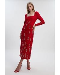 Karen Millen - Crystal Embellished Scuba Crepe Bandeau Midi Dress - Lyst
