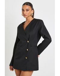 Boohoo - Button Tailored Plunge Blazer Dress - Lyst