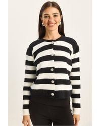 Bianco Lucci - Buttoned Striped Knit Cardigan - Lyst