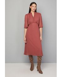 Wallis - Dobby Pleat Detail Button Midi Dress - Lyst