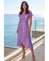 Roman - Sequin Wrap Front Midi Dress - Lyst
