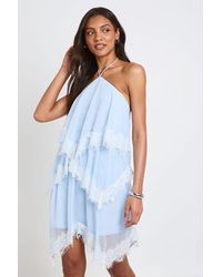 Boohoo - Tall Crinkle Chiffon & Lace Layered Mini Dress - Lyst
