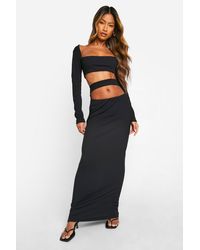 Boohoo - Rib Cut Out Waist Column Maxi Skirt - Lyst