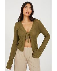 Brave Soul - Light V-Neck Tie Front Cardigan With Flared Cuffs - Lyst