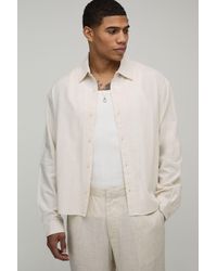 BoohooMAN - Oversized Boxy Long Sleeve Linen Blend Shirt - Lyst