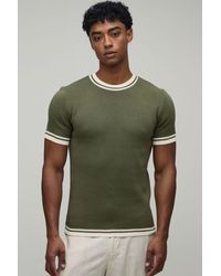 BoohooMAN - Muscle Fit Cotton Blend Tipped Knitted T-Shirt - Lyst
