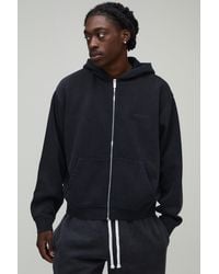 BoohooMAN - Oversized Boxy Limited Edition Washed Raised Text Zip Through Hoodie - Lyst