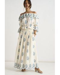 Gini London - Marshmallow Cotton Embroidered Skater Maxi Skirt - Lyst