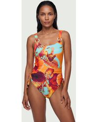 Karen Millen - Photographic Floral With Bead Detail Low Back Swimsuit - Lyst