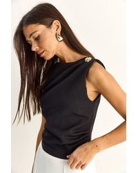 Bianco Lucci - Boat Neck Sleeveless Blouse With Stone Accessory - Lyst