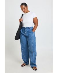 Boohoo - Plus Barrel Seam Detail Jean - Lyst