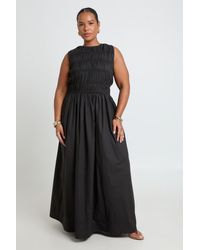 Boohoo - Plus Cotton Poplin Shirred Maxi Dress - Lyst