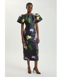 Karen Millen - Petite Floral Print Twill Midi Dress - Lyst