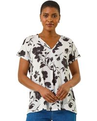 Roman - Mono Floral Print Pleat Front Top - Lyst