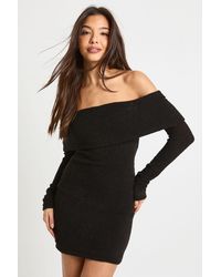 Boohoo - Textured Deep Bardot Mini Dress - Lyst
