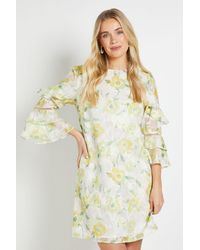 Wallis - Petite Floral Burn Out Ruffle Shift Dress - Lyst