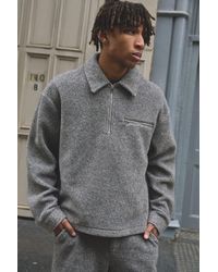 BoohooMAN - Oversized Wool Look 1/4 Zip Overhead Shirt Jacket - Lyst