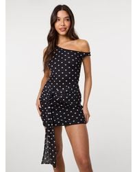 Pink Vanilla - Polka Dot Tie Side Mesh Bodycon Dress - Lyst
